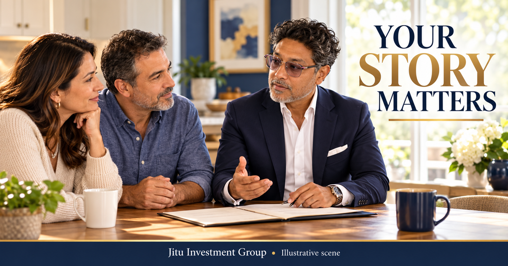 Illustrative scene of Mamun Jitu listening to homeowners and discussing their next steps